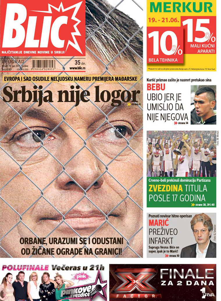 "Orbán, térj észhez!" – üzeni címlapon a legnagyobb szerb napilap