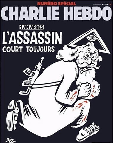 Terrorista Isten fut a Charlie Hebdo évfordulós címlapján