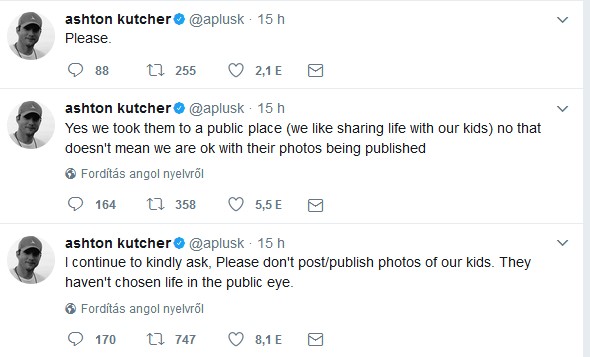 Ashton Kutcher arra kéri a sajtót, hogy mellőzze a gyerekei fotózását a vizes vb-n