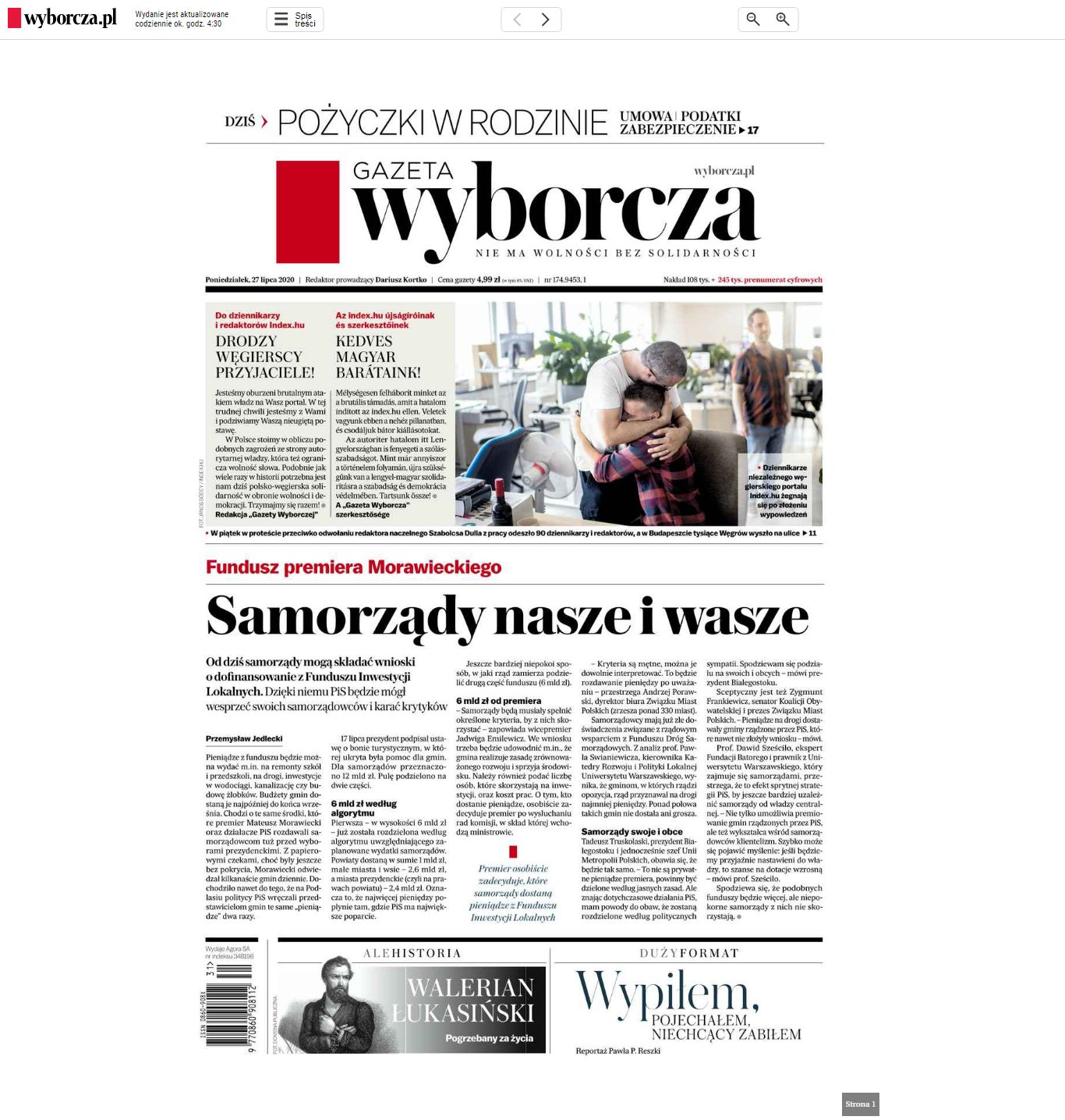 Magyarul vállal szolidaritást az Index felmondott munkatársaival a Gazeta Wyborcza