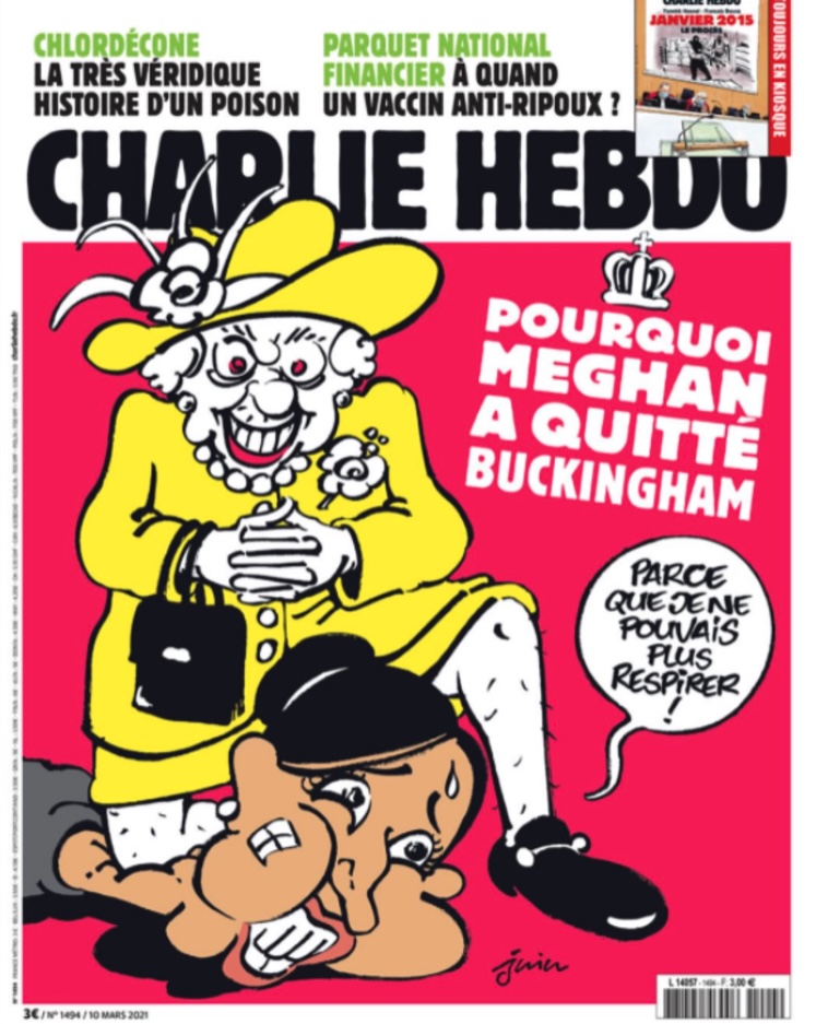 Botrányos karikatúra jelent meg II. Erzsébetről, Meghan Markle nyakán térdepel, mint a rendőr aki megölte George Floyd-ot – mutatjuk