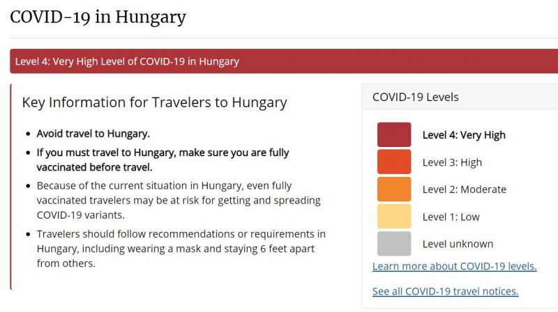 Az amerikai járványügyi központ nem javasolja a Magyarországra utazást