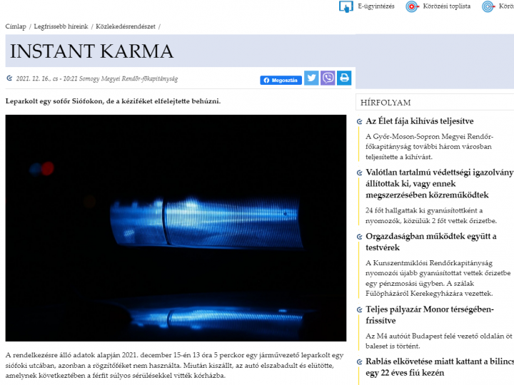 A Police.hu azt írta egy balesetet szenvedő férfiról, hogy "instant karma", később módosították a címet
