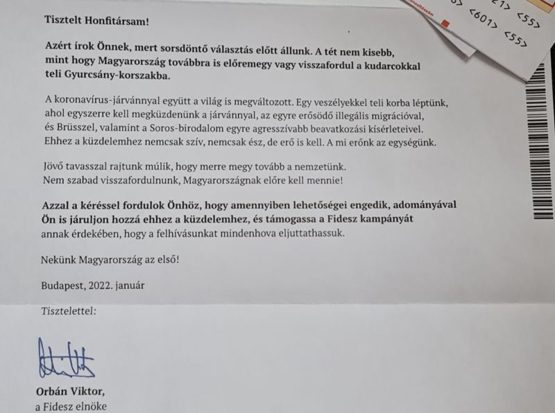 Levelet írt, csekket küldött Orbán – pénzt kér a harcra Soros, Gyurcsány és Brüsszel ellen