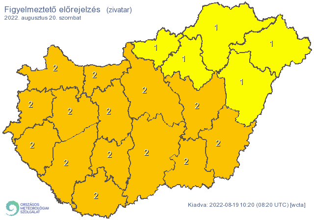 Narancssárga veszélyjelzés lesz augusztus 20-án a zivatarok miatt – mutatjuk, hol szakadhat le az ég szombaton