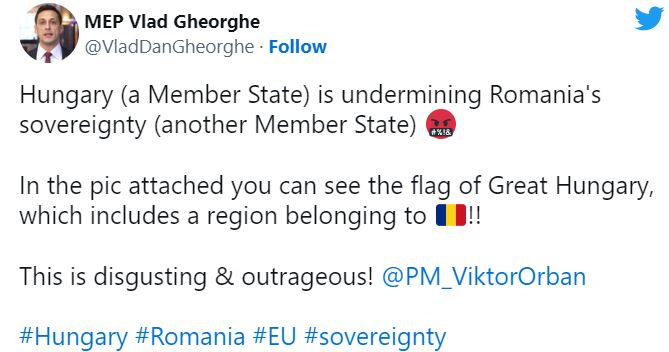 "Ez undorító és felháborító!" – ezt üzente Orbán Viktornak egy román EP-képviselő, aki nagyon kiakadt, amiért Szijjártó Nagy-Magyarország-térkép előtt tartott beszédet 